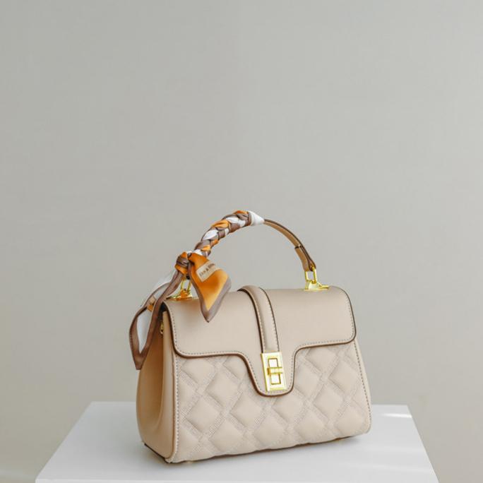 Celina Quilted Lambskin-Feel Top Handle Bag with Silk Scarf DW80