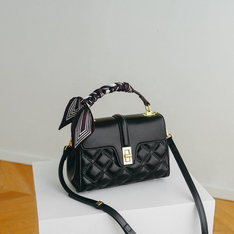 Celina Quilted Lambskin-Feel Top Handle Bag with Silk Scarf DW80