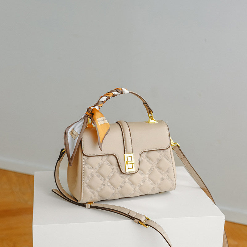Celina Quilted Lambskin-Feel Top Handle Bag with Silk Scarf DW80