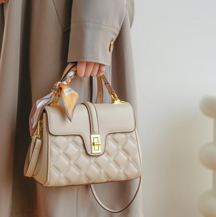 Celina Quilted Lambskin-Feel Top Handle Bag with Silk Scarf DW80