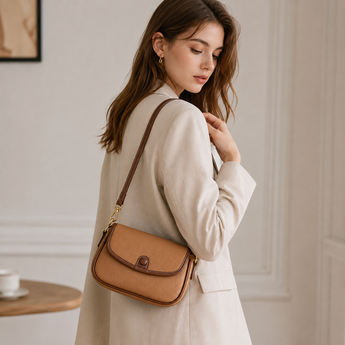 Séraphine Contrast-Trim Vegan Leather Shoulder Bag SV22