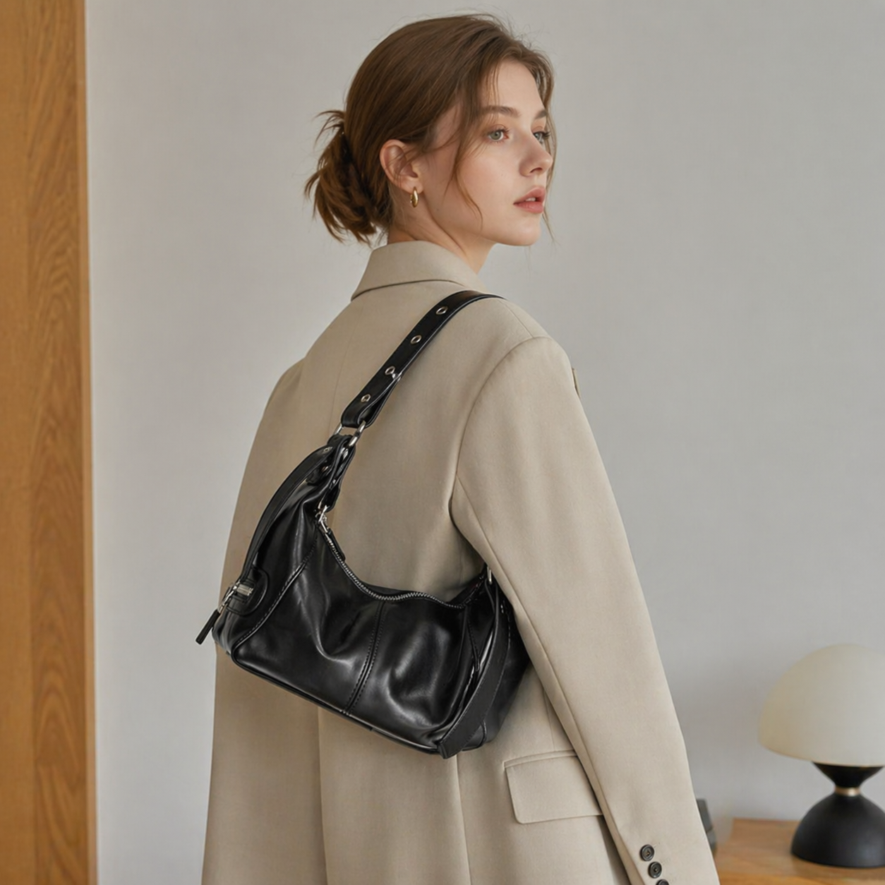 Soft Crescent Bag in Smooth Vegan Leather DW60