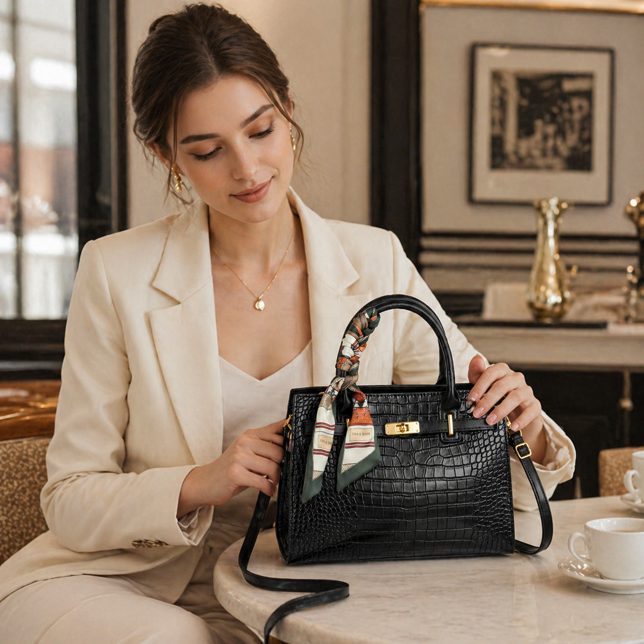 Vivienne Croc-Embossed Structured Tote CJ54