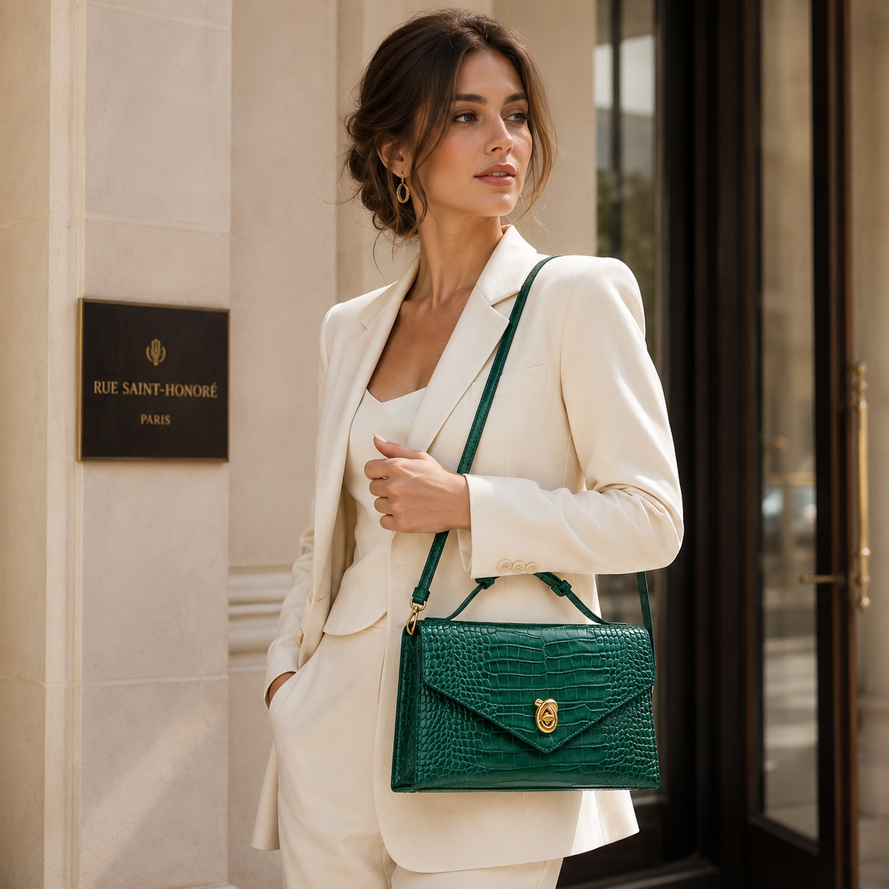Camille Croc-Embossed Top Handle Bag TR80
